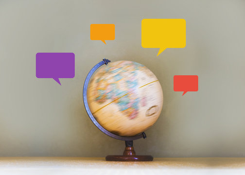 Notifications bubble in colorful around spinning globe model, social media and digital marketing concept - Powered by Adobe