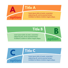 Set of three horizontal colorful options banners. Step by step infographic design template. Vector illustration
