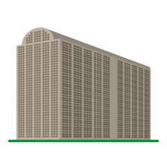 A modern high-rise building on a white background. View of the building from the bottom. Isometric vector illustration.
