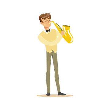 Musician playing a saxophone vector Illustration