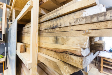 Blank boards on the workshop carpentry rack