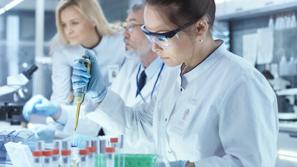 Team of Research Scientists Working With Personal Computer, Analysing Test Trial New Generation...