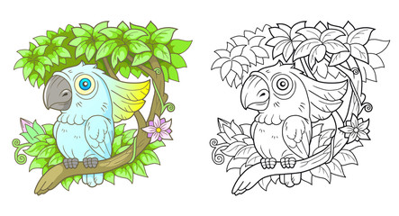 Cartoon parrot cockatoo sitting on a branch

