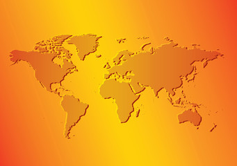 bright orange background with map of the world - vector