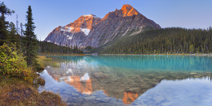 Mount Edith Cavell and lake, Jasper NP, Canada at sunrise