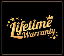 Lifetime Warranty background with gold ribbon and olive branch on white. Poster, label, badge or brochure template. Vector illustration
