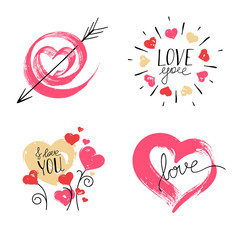 Hand Drawn Hearts on White Background.