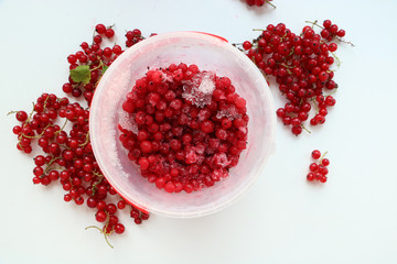 Frozen cranberries and red currant with fresh berries.