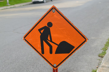 Under construction road sign in Montreal, Canada