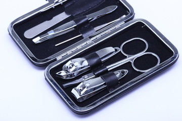 Nail Cutter, trimmer, pincers in travel kit box.  Concept small compact for comfort tour
