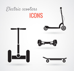 Set of self-balancing electric scooters icons isolated on white. Vector illustration, flat style