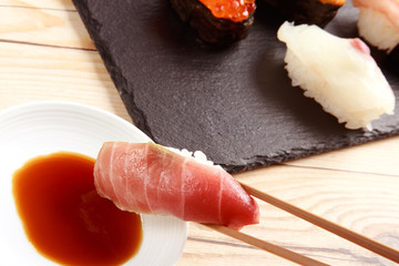 Tuna sushi closeup - 166980603