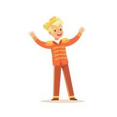 Cute little blonde boy wearing a prince costume, fairytale costume for party or holiday vector Illustration