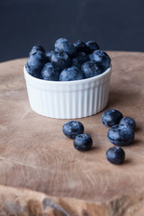 Blueberry in a bowl on a wood background