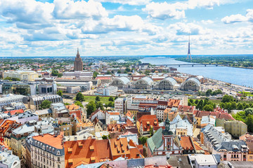 Naklejka na ściany i meble Aerial view of Riga, Latvia