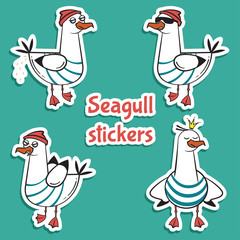 bird seagull stickers isolated on blue background