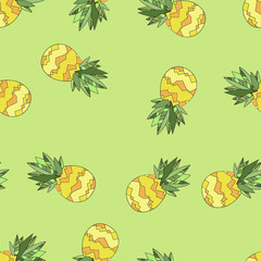 Vector Seamless Background Pattern with Pineapples. Hand drawn