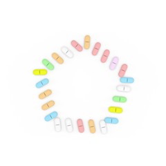 Color Pills frame. Isolated on white background. Pentagon.