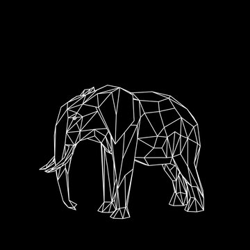 Abstract elephant. Isolated on black background. Sketch illustration.