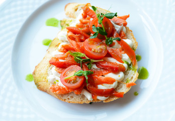 Bruschetta with soft cheese and smoked salmon
