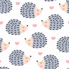 seamless cute hedgehog animal pattern vector illustration - 166983291