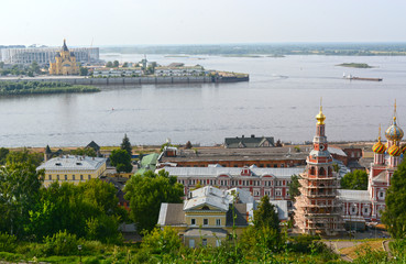 Obraz premium Summer view Strelka and Stroganov Church, Nizhny Novgorod Russia