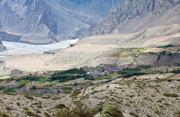 Panoramic view of Kali Gandaki valley in Mustang region, Nepal, Himalayas