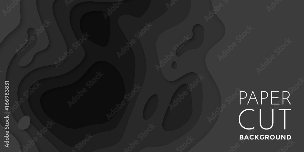 Poster 3D papercut banner of gradient black paper layers vector pattern background