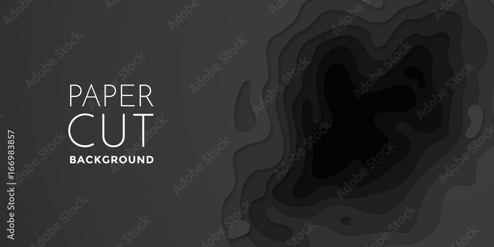 Aufkleber papercut banner of gradient black paper layers 3D vector pattern background