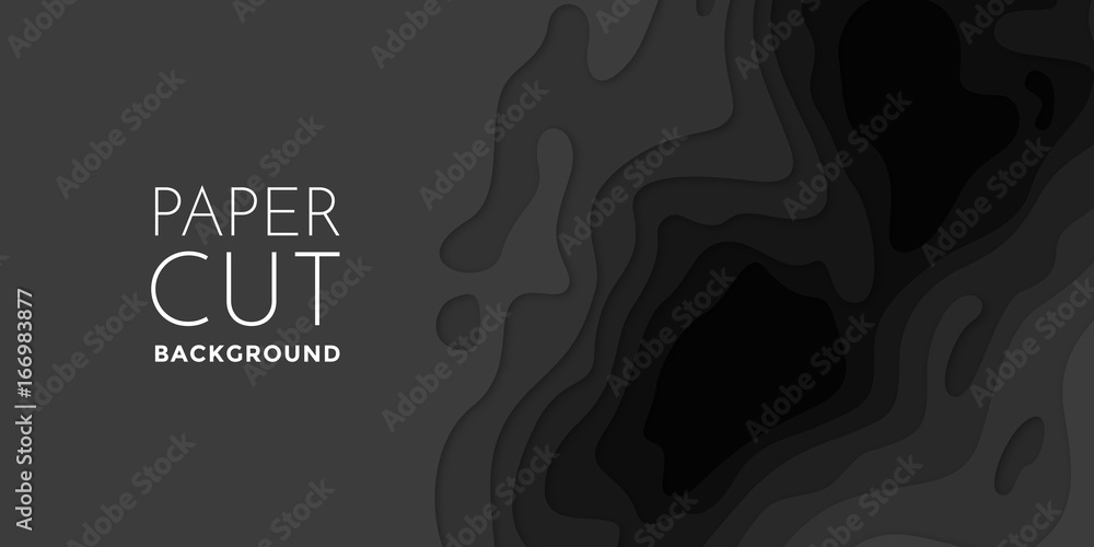 Leinwandbilder abstract 3d papercut banner of gradient black paper layers vector pattern background