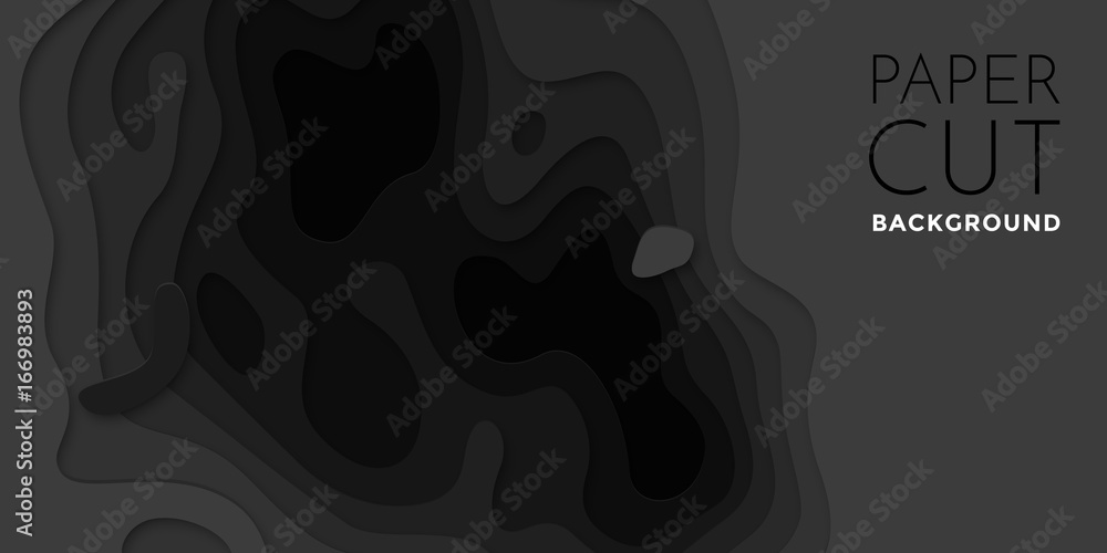 Aufkleber Abstract gradient black paper layers vector pattern background 3D papercut banner