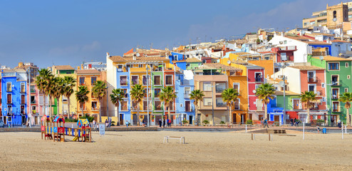 Panoramic view of colorful Villajoyosa in Andalusia, Spain - obrazy, fototapety, plakaty