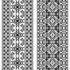 Ethnic geometric pattern. Black and white seamless background. Pixel boho ornament. Tribal borders.