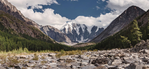 The disappeared lake Maashei or Majoy panorama at the Altai mountains, Russia