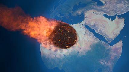 3D illustration of a meteorite burning up in the earth's mesosphere