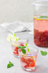 Red currant infused water. Selective focus, space for text.