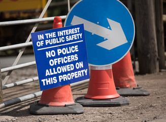 blackpool, england, 31/07/2017 Anti shale gas fracking protestors signs outside the cuadrilla fracking site at Preston New Road in Lancashire.Fracking is dangerous.