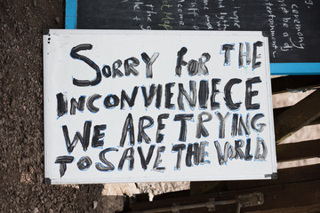 blackpool, england, 31/07/2017 Anti shale gas fracking protestors signs outside the cuadrilla...
