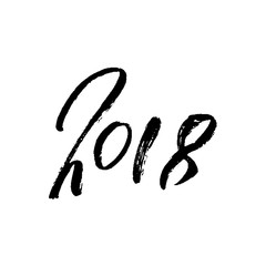 2018 Happy New Year. Beautiful greeting card calligraphy. Black vector illustration. Hand drawn print design. Handwritten modern brush lettering.