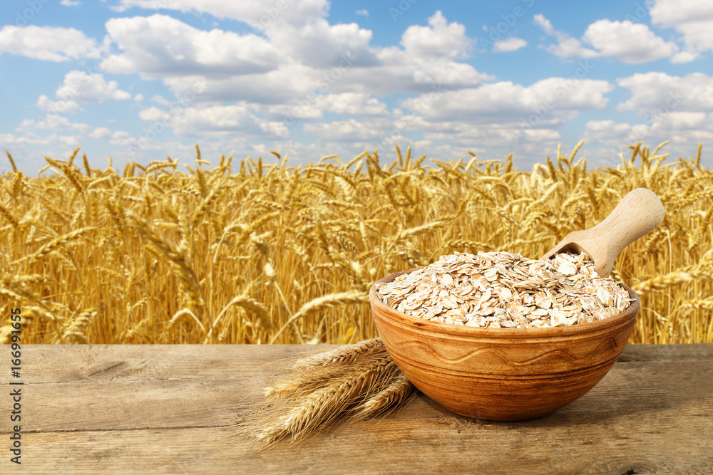 Wall mural oat or wheat flakes in bowl