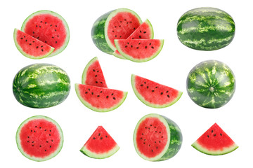 Set of images of watermelon isolated on white background.