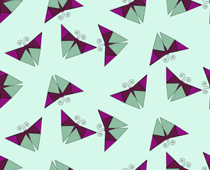 pattern with butterflies on a green background, seamless