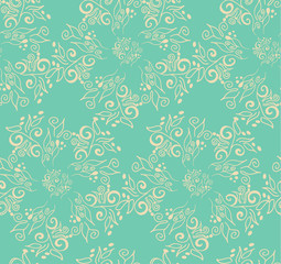 beautiful floral pattern on a green background, seamless