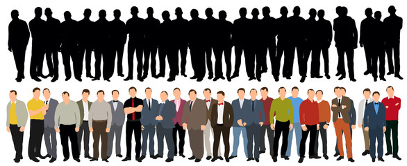 Vector isolated silhouettes of men, flat style, isometric people, collection