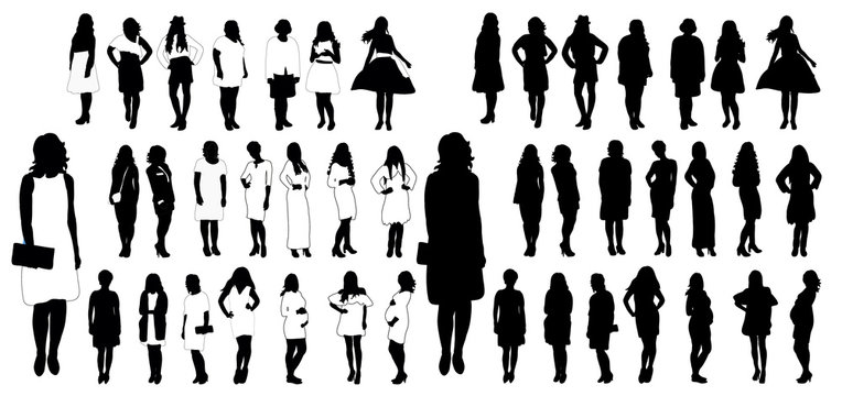  isolated silhouettes set of people, men and women