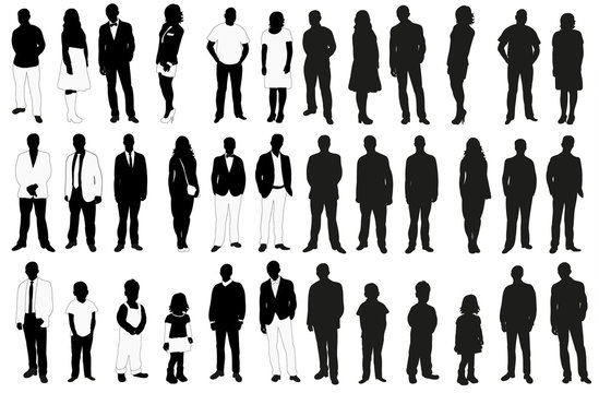 Vector isolated set of black silhouettes of people