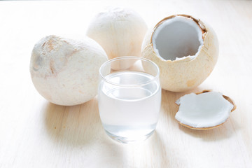 Coconut juice in glass with seeds