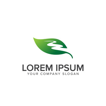 Leaf road logo design concept template