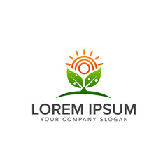 leaves and sunshine logo design concept template