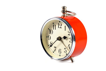 Retro, old alarm clock isolated on white